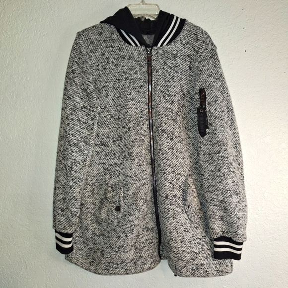 Madden NYC Jackets & Blazers - Madden NYC Jacket Removable Hood Heathered Black White Full Zip Pockets Sz L
